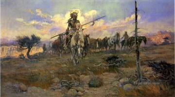 the fisher boy Painting - Bringing Home the Spoils cowboy Charles Marion Russell Indiana